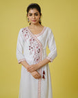 Maroon 3/4th Sleeves Cotton Cambric Floral Machine Embroidery Calf Length Kurta Set
