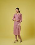 Onion Pink 3/4th Sleeves Cotton Cambric Floral Print Calf Length Kurta Set