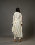 Cream Full Sleeves Cotton Art Work, Thread Work, Sequin Full Length Kurta