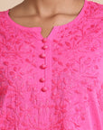 Pink 3/4th sleeves Cotton dobby Thread work Regular fit Calf length Kurta Set - Without Dupatta