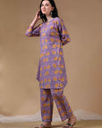 Purple 3/4th Sleeves Casual Wear Co-ords