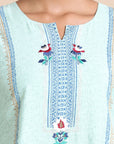 Green 3/4th sleeves Chanderi silk Block print and thread work Regular fit Calf length Kurta Set - With Dupatta