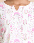 Pink 3/4th sleeves Chanderi Floral print Regular fit Calf length Kurta Set - With Dupatta