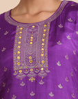 Purple Full sleeves Banaras silk Banaras Regular fit Calf length Kurta Set - With Dupatta