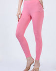 Baby Pink Solid Cotton Lycra Ankle Length Leggings