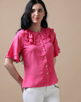 Pink Flared Sleeve Solid A-Line Top