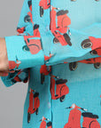 Turquoise Cuff Sleeve Georgette Printed Western Long Length Shirt