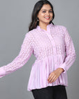 Purple Cuff Sleeve Schiffli Embroidered Western Standard Length Shirt