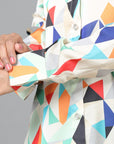 MultiColour Cuff Sleeve Crepe Colorblocks Western Long Length Shirt
