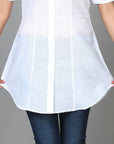 White Half Sleeve Tissue Solid Western Long Length Shirt