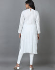 White Full Sleeve Cotton Solid Straight Calf Length Kurta