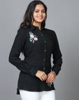 Black Cuff Sleeve Georgette Embroidered Western Standard Length Shirt