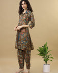 Multi Colour 3/4Th Sleeves Modal Silk Mixed Prints Loose Fit Calf Length Co-Ords
