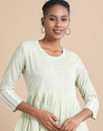 Light Green Full sleeves Cotton Mirror work Regular fit Ankle length Dress