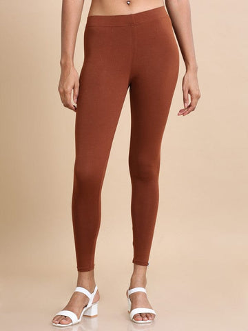 Maroon Single jersey Solid Slim fit Ankle length Legging