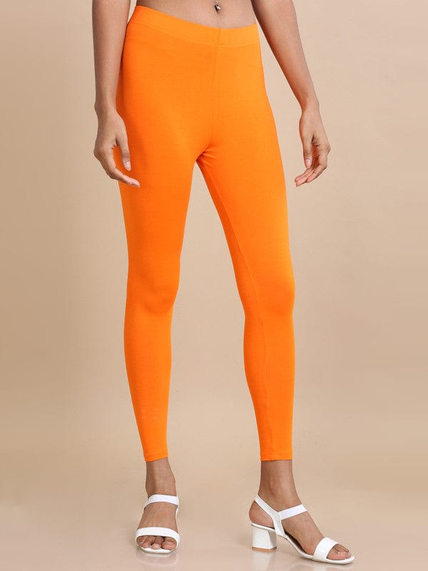 Orange Single jersey Solid Slim fit Ankle length Legging