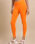 Orange Single jersey Solid Slim fit Ankle length Legging
