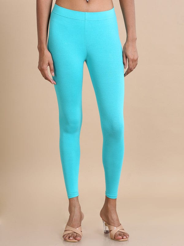 Pool blue Single jersey Solid Slim fit Ankle length Legging – Hassu's
