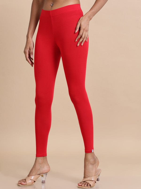 Red Single jersey Solid Slim fit Ankle length Legging