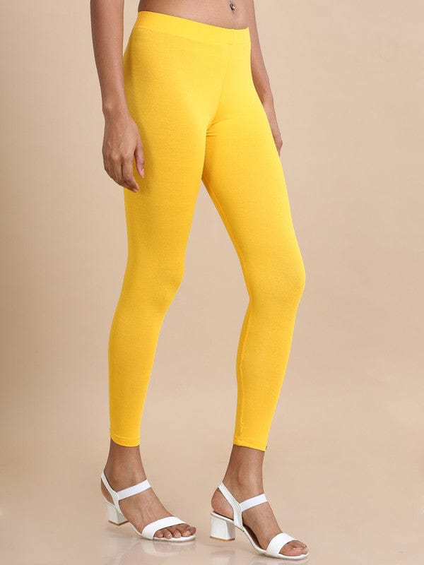 Yellow Single jersey Solid Slim fit Ankle length Legging