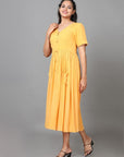 Yellow Short Sleeves Lenin Solid Regular fit Calf length Gown