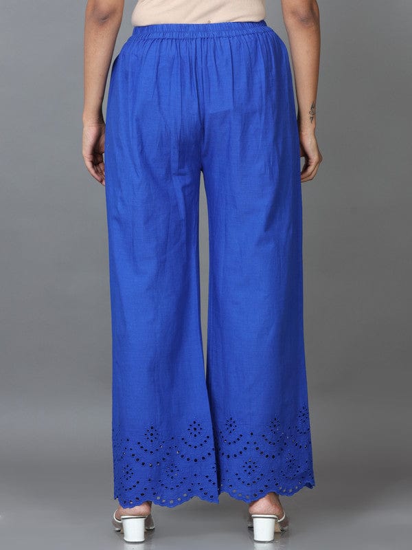 Blue Cotton Solid Regular Ankle Palazzo