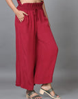 Red Cotton Solid Regular Ankle Palazzo