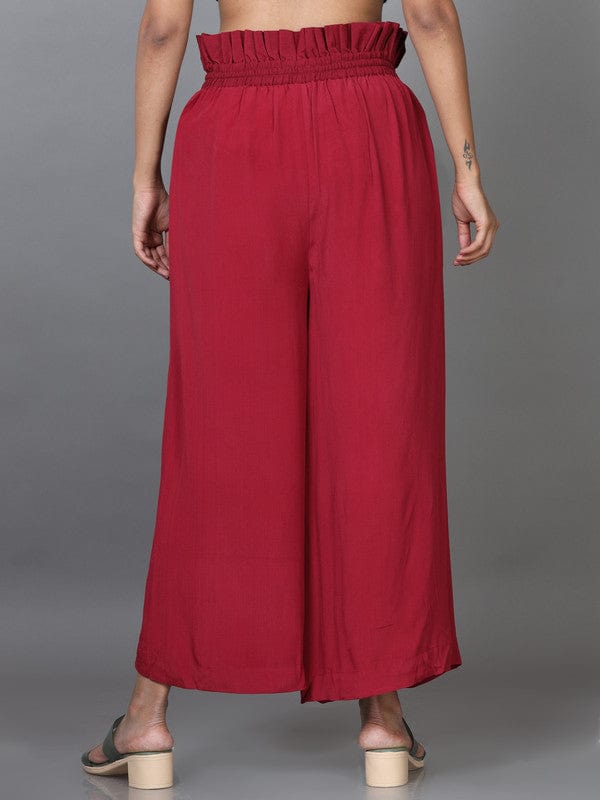 Red Cotton Solid Regular Ankle Palazzo