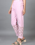 Pink Cotton Solid Regular Ankle Palazzo