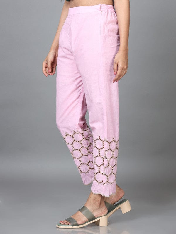 Pink Cotton Solid Regular Ankle Palazzo