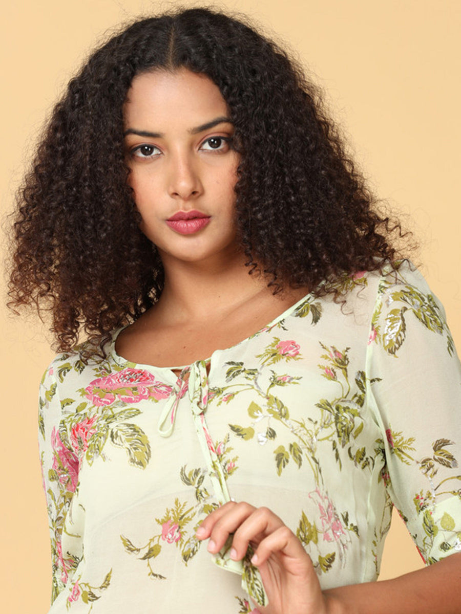 Women Light Green Elbow Sleeves top