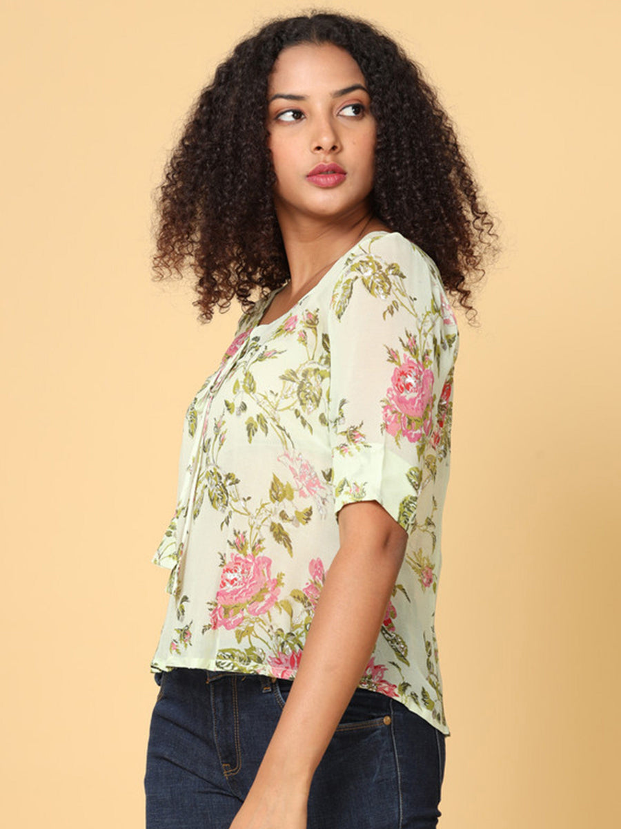 Women Light Green Elbow Sleeves top