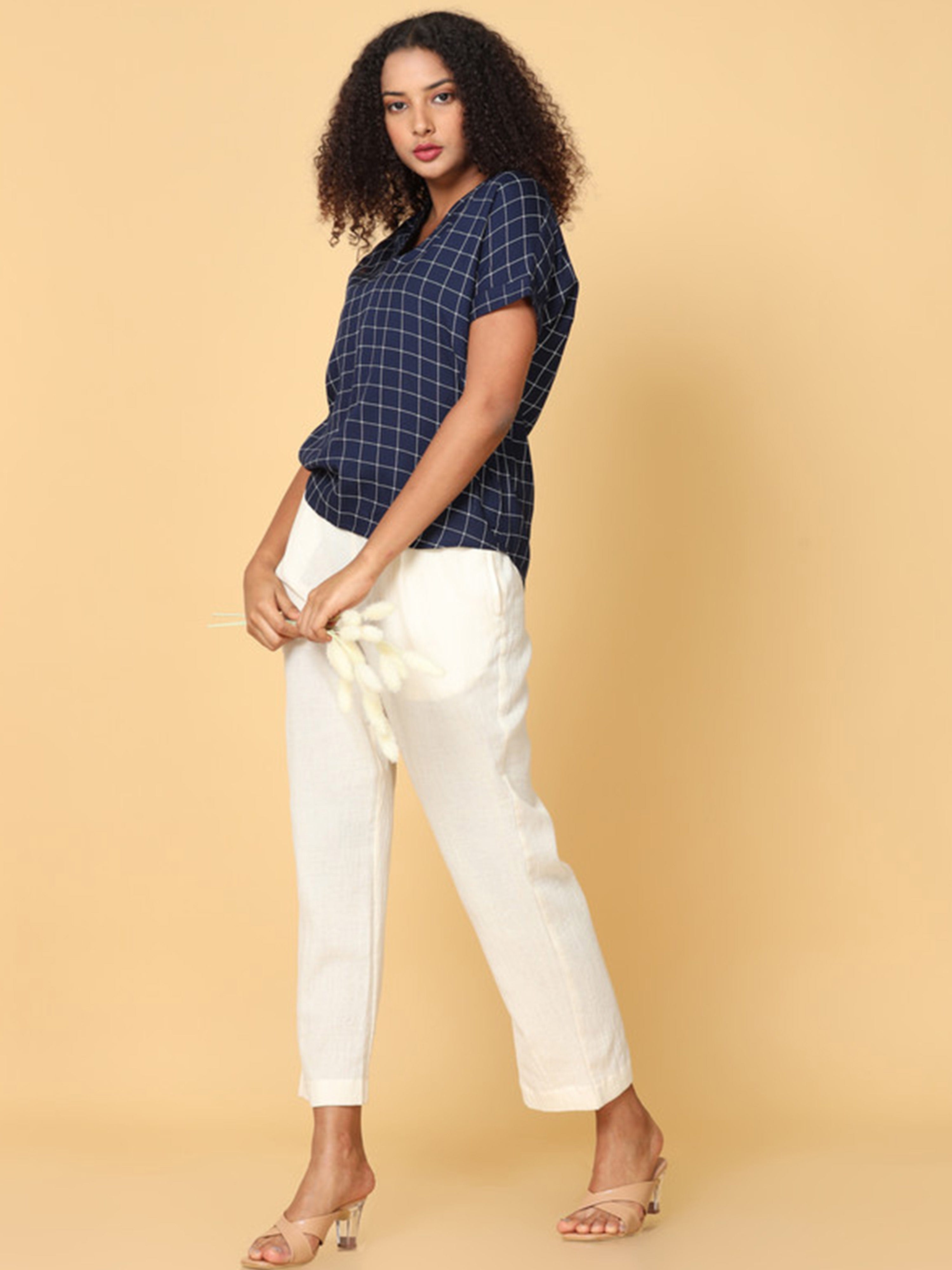 Hassu's Women Off White Cotton Solid Ankle Length Pyjama