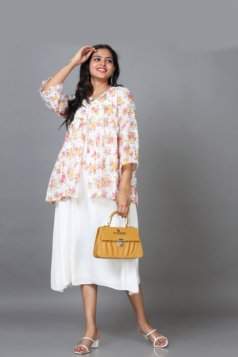 Red & Blue Check 3/4Th Sleeve Cotton A-Line Kurta With Dori Work main image 1
