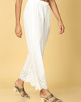 Hassu's Women White Cotton Solid Ankle Length palazzo