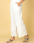 Hassu's Women White Cotton Solid Ankle Length palazzo