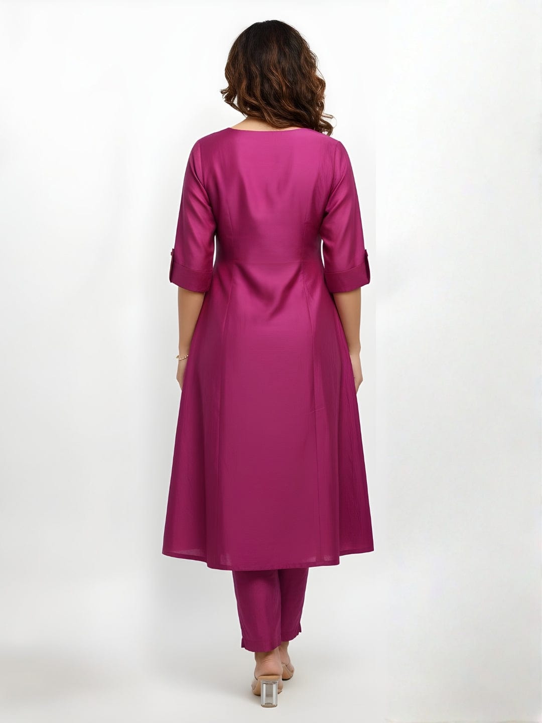 Regal Dark Pink Anarkali Kurta Set with Golden Embroidery