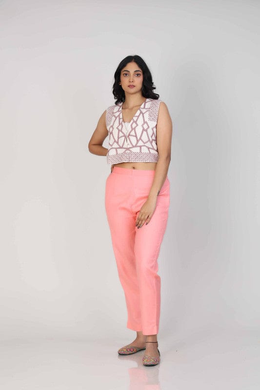 Pink Cotton Solid Regular Ankle Length Pants