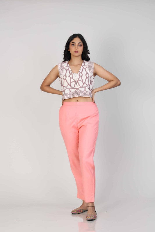 Pink Cotton Solid Regular Ankle Length Pants