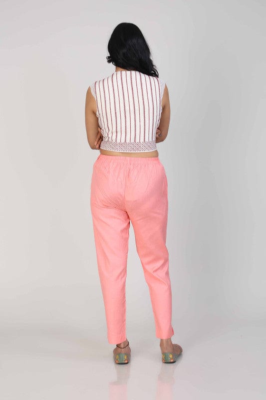 Pink Cotton Solid Regular Ankle Length Pants