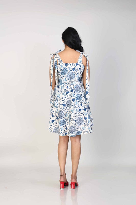 White Sleeveless Cotton flex All over print floral Thigh length Dress