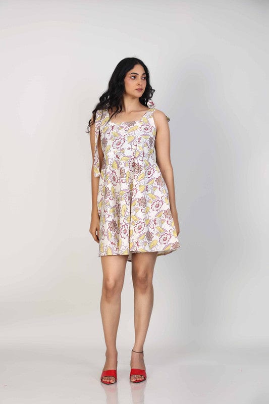 Purple Sleeveless Cotton flex All over print floral Thigh length Dress