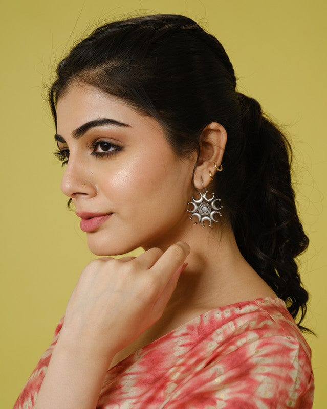 Orange 3/4th Sleeves Cotton Chanderi Tie-Dye Full Length Dress