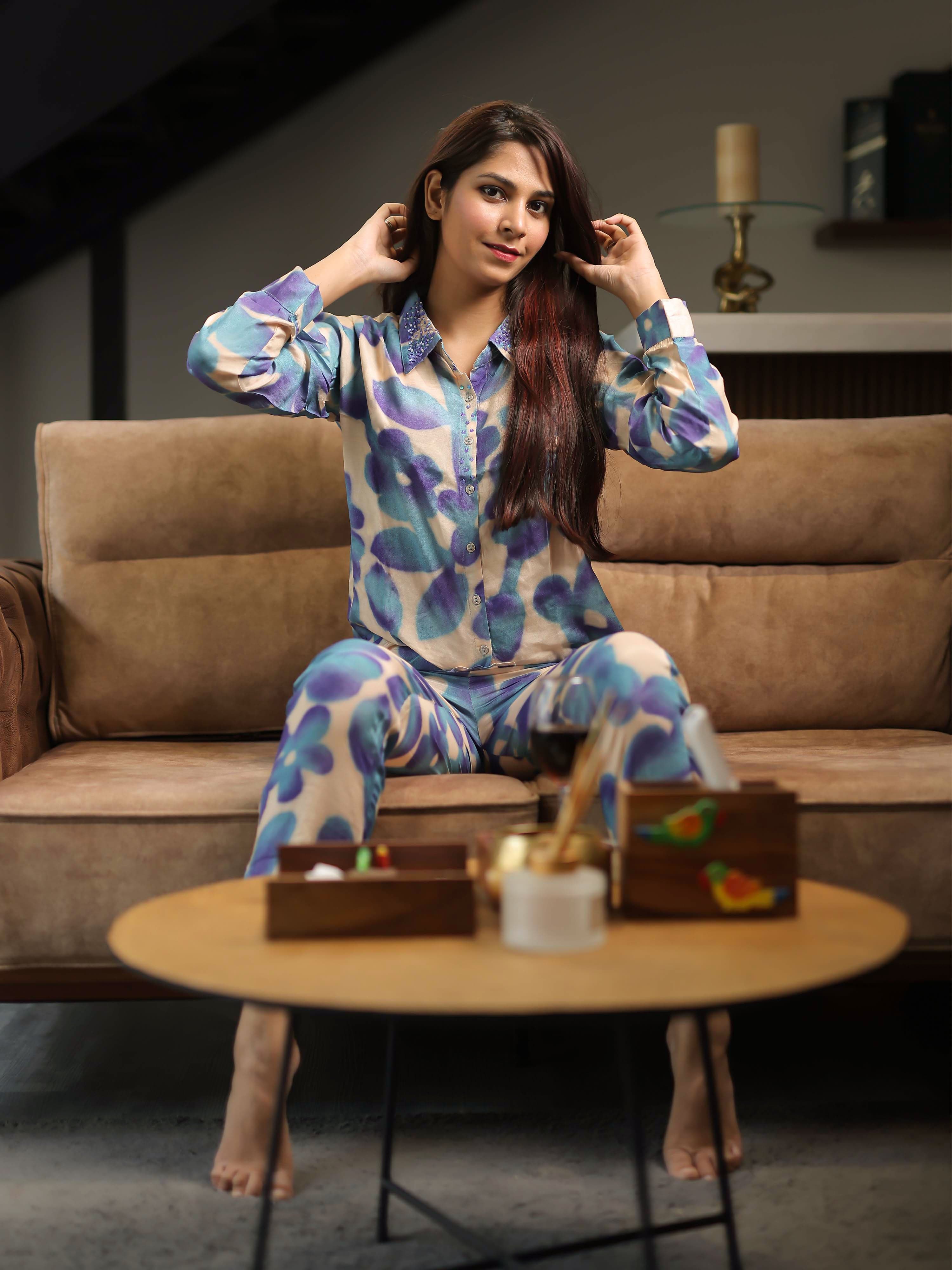 Beige Full Sleeve Collared neck Co-ords Set