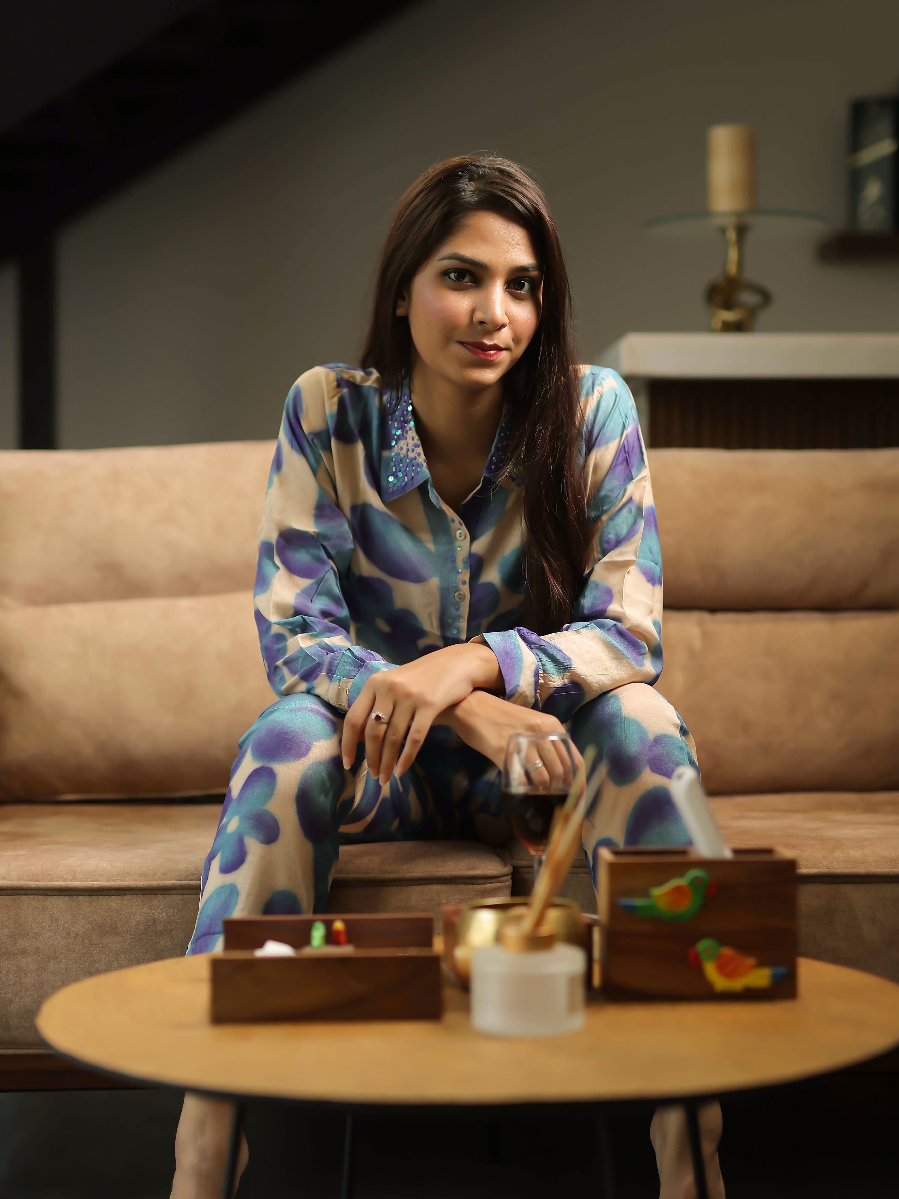 Beige Full Sleeve Collared neck Co-ords Set