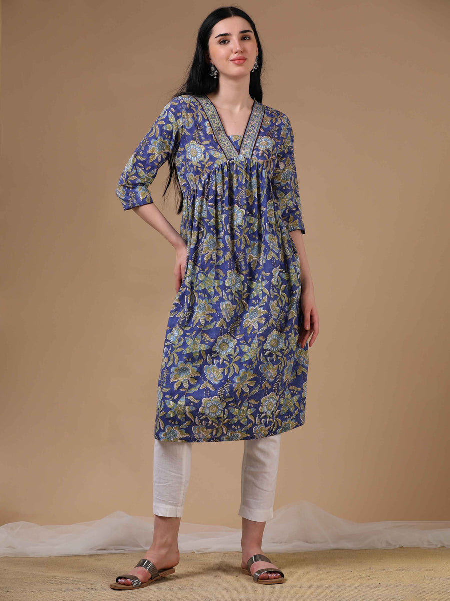 Blue Full Sleeves Casual Wear Kurta