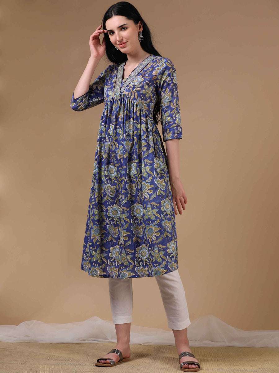 Blue Full Sleeves Casual Wear Kurta