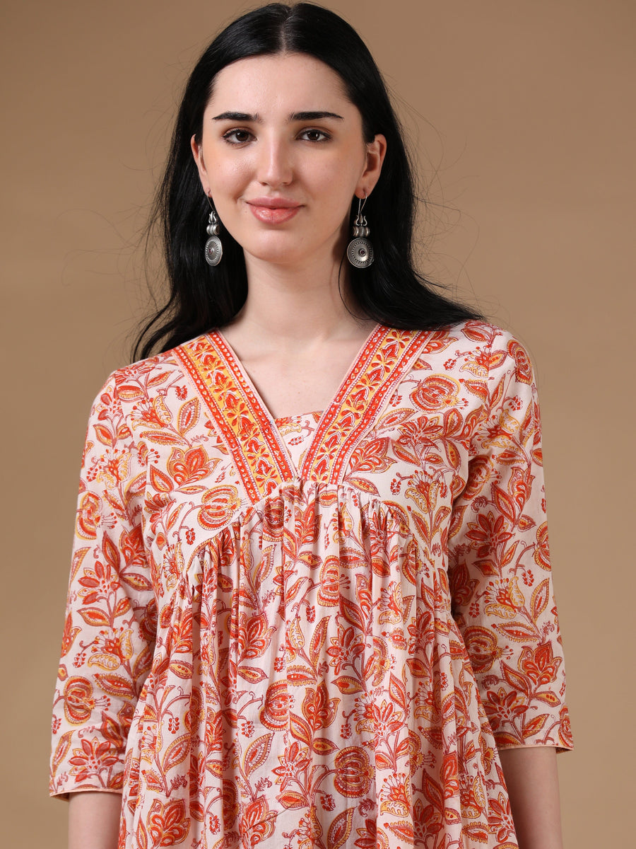 Orange Full Sleeves Casual Wear Kurta