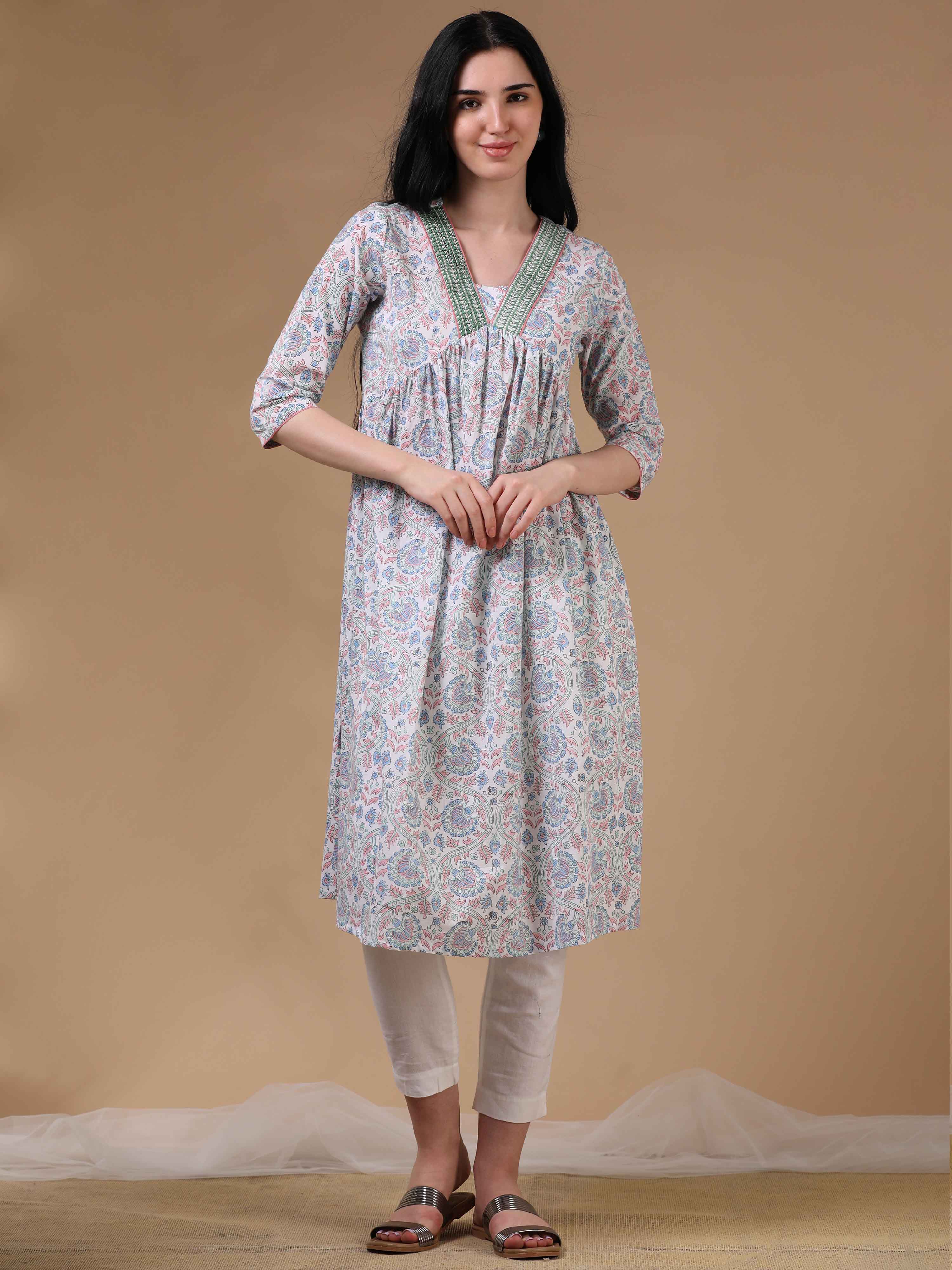 White 3/4th Sleeves Casual Wear Kurta