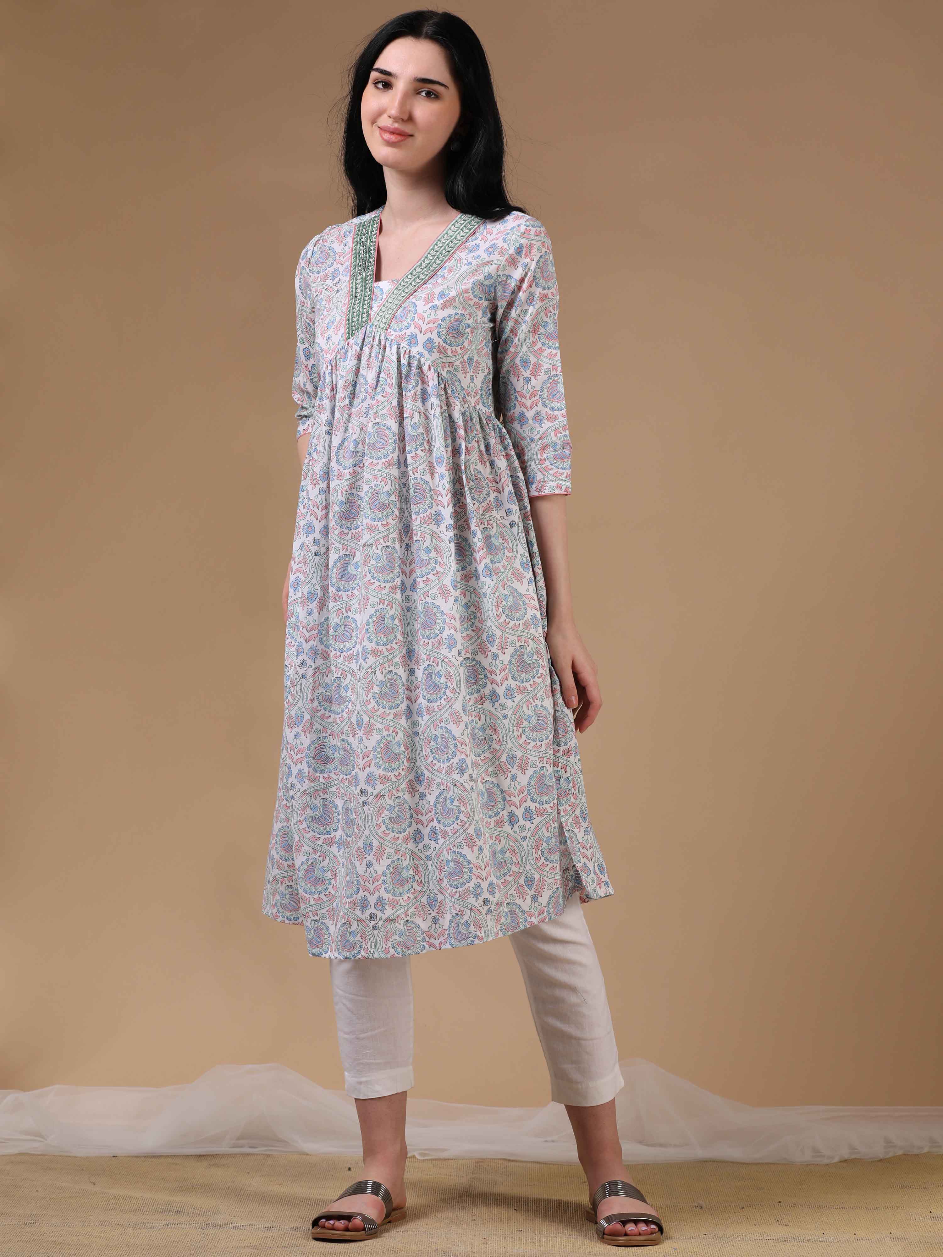 White 3/4th Sleeves Casual Wear Kurta